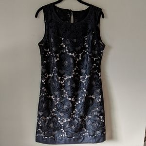White House Black Market Black Floral Lace Sheath Dress with Nude Lining